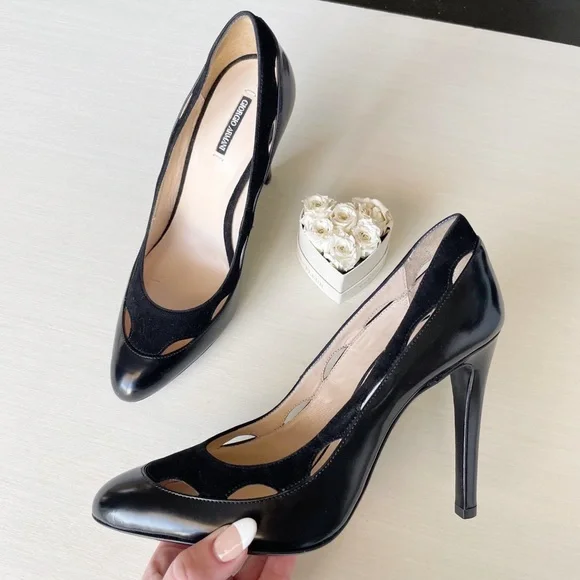 π Giorgio Armani Leather & Suede Cut Out High Heel Pumps - Picture 1 of 12